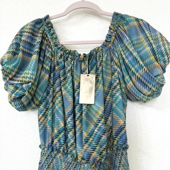 RAMY BROOK Harla Dress Blue Multicolor Pleated Boho Puff Sleeve Fairycore NWT S - Picture 6 of 11